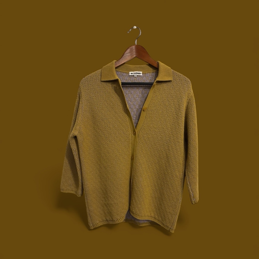 Jil Sander Mustard and Lavender Knit 100% Cashmere Cardigan MADE IN ITALY
